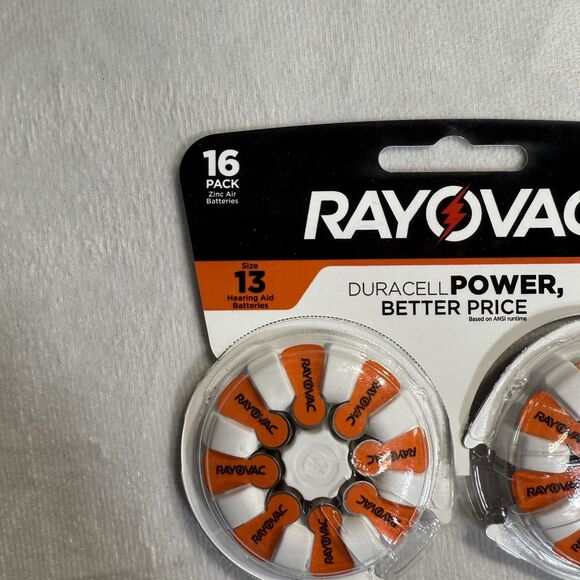 RAYOVAC (16-Pack) Sz 13 Made in USA (16) Hearing Aid Batteries NEW - Picture 2 of 4